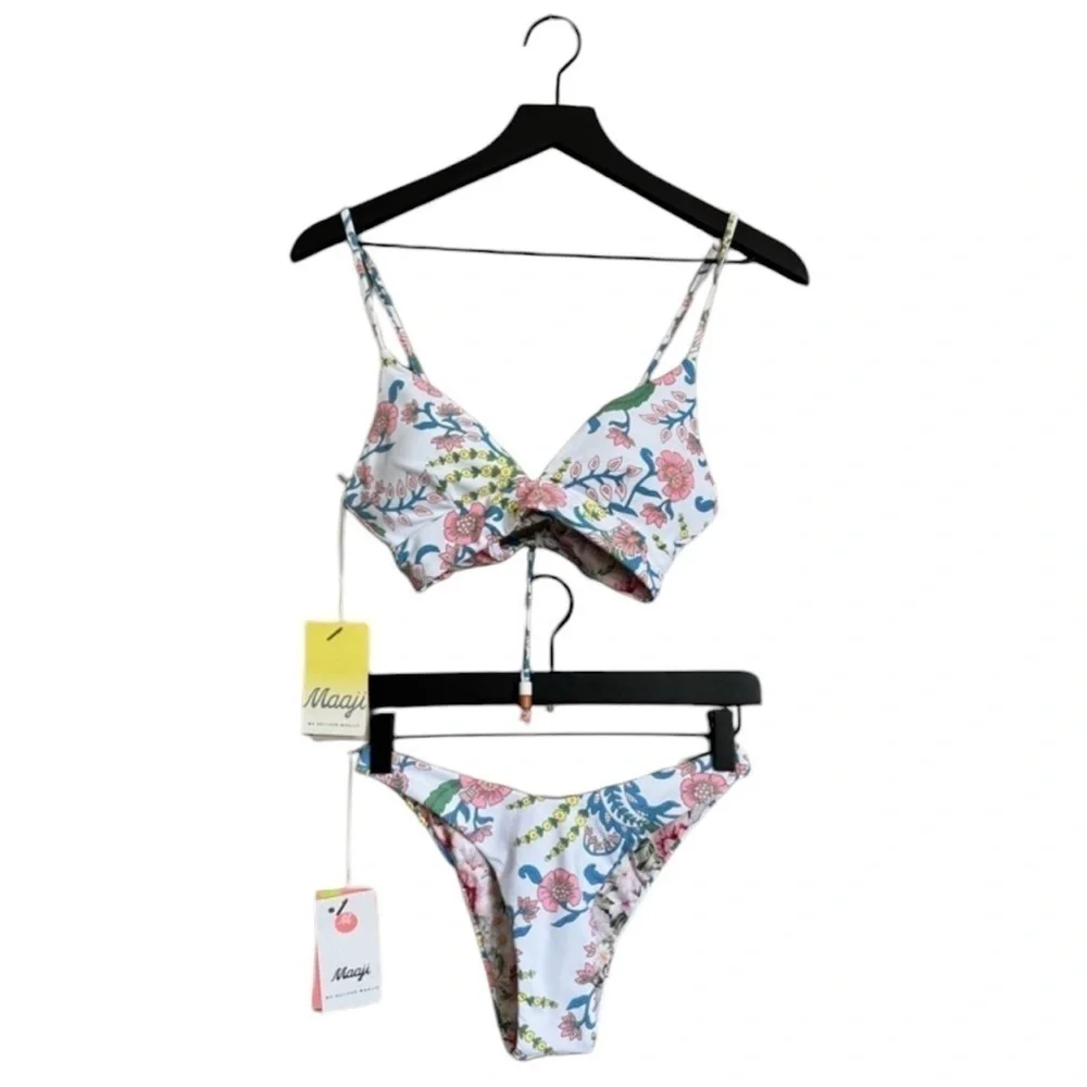 NEW MAAJI Floral Cutout Lace-Up Bikini Set